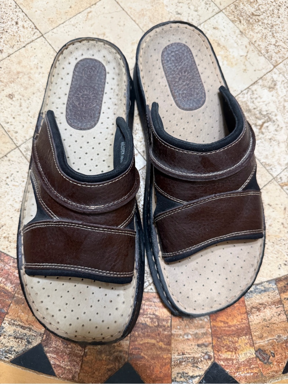 Men's Brown Adjustable Leather Slide Sandals